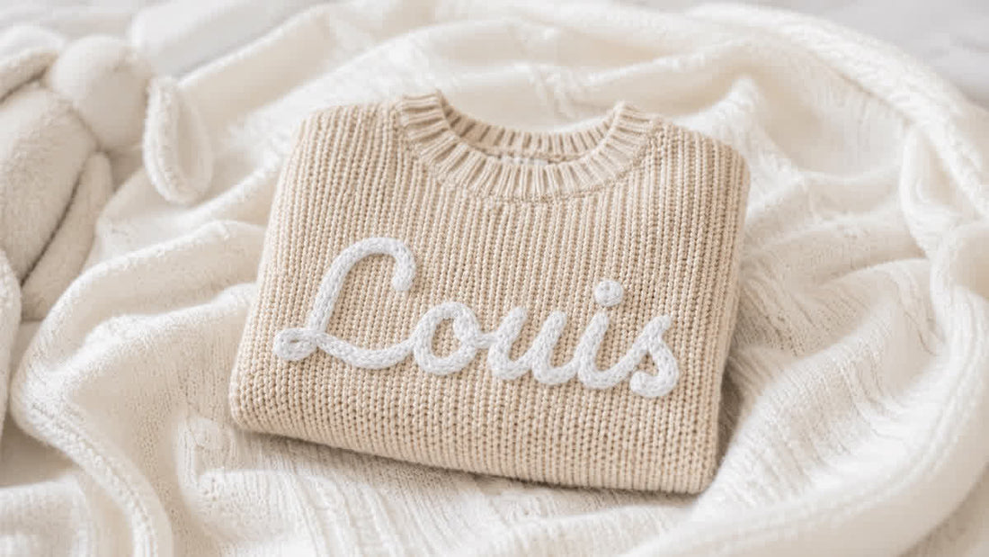 Babypullover aus Baumwolle mit besticktem Namen für die kalte Jahreszeit