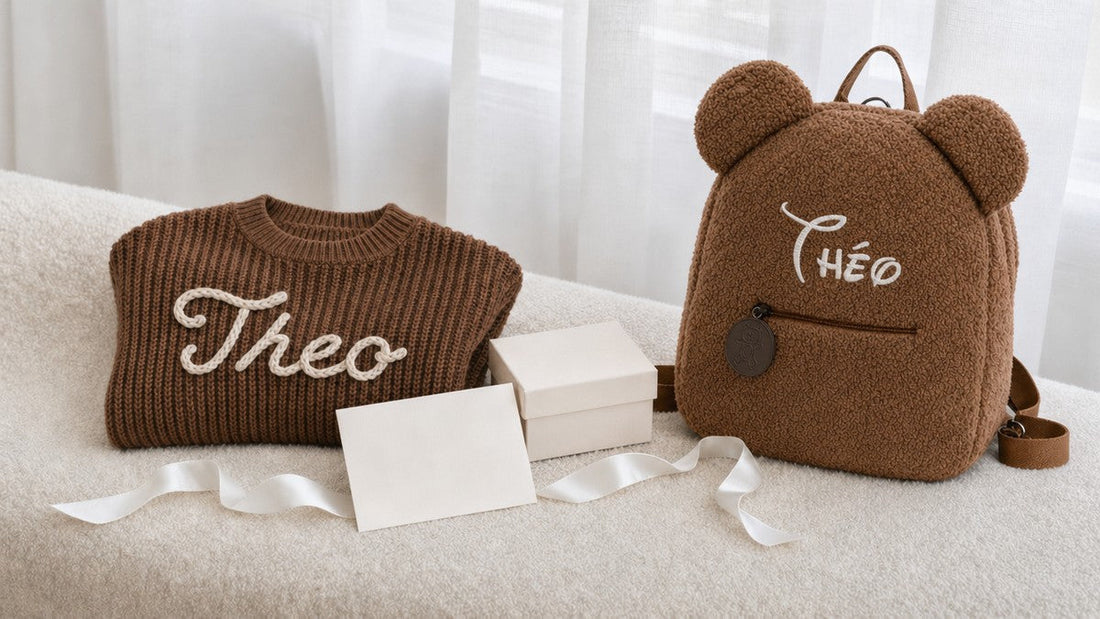 Geschenk fürs Geschwisterkind: Pullover und Rucksack mit besticktem Namen