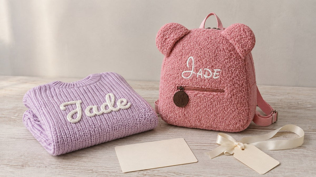 Günstiges Babygeschenk mit Namen: Pullover und Rucksack