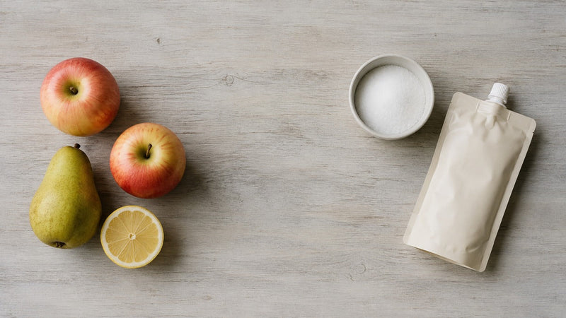 Zugesetzten Zucker in einem Fruchtmus für Kinder erkennen