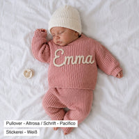 Pullover Rosa am Baby getragen, Name Emma, Stickerei Weiß