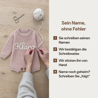 Die Schritte der Bestellung, der Name wird von Hand bestickt