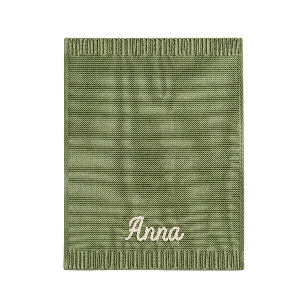 Personalisierte Babydecke, Name von Hand bestickt