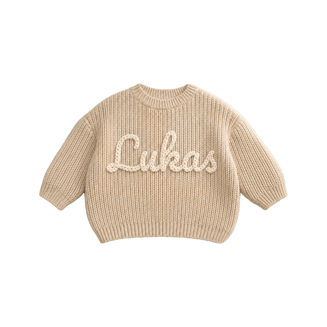 Personalisierter Baby-Pullover, Name von Hand bestickt