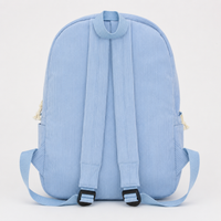 Rückansicht des Kordsamt Rucksacks in Hellblau, gepolsterte Träger und Tragschlaufe