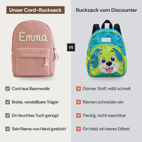 Unser Cord-Rucksack im Vergleich zu einem Rucksack vom Discounter