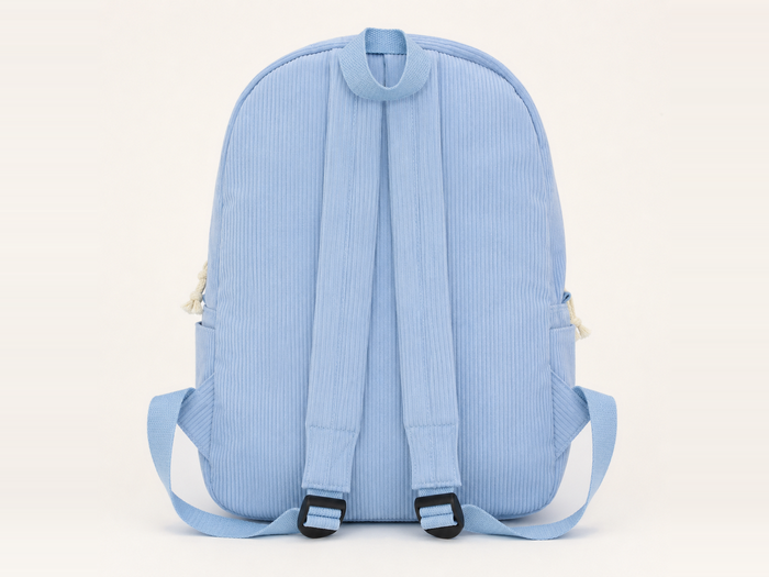 Rückseite des Kordsamt-Rucksacks, gepolsterte verstellbare Träger